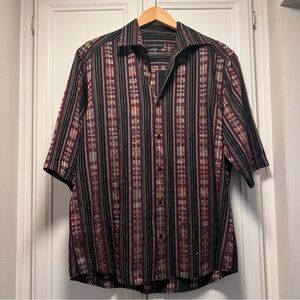 Jhane Barnes Vintage Abstract Dark Colors Stripe Button Up Shirt Men’s Sz Large